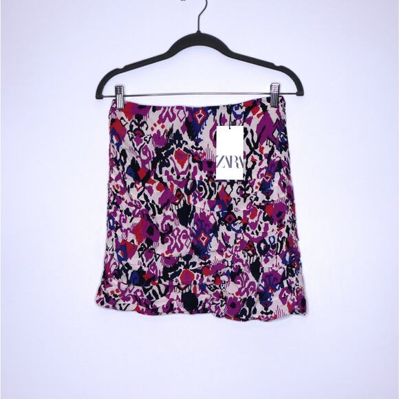 ZARA NEW Draped Printed Multicolored Skirt Abstract Print Casual Women's XS - Picture 1 of 13
